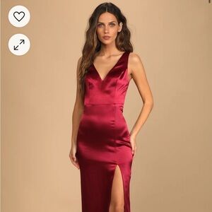 Brand New Lulus Forever Special Burgundy Satin Sleeveless Tie-Back Maxi Dress